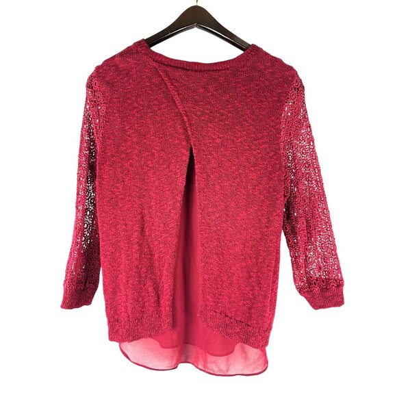 Boho Cottage Feminine Sheer Lucky Brand Crochet Knit Red Sweater, Women's Medium - Picture 2 of 7